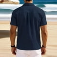 thumbnail image 4 of Domzest Men's Button Down Shirts Short Sleeve Casual Textured Cuban Collar Shirt with Chest Pocket Navy 2XL, 4 of 4