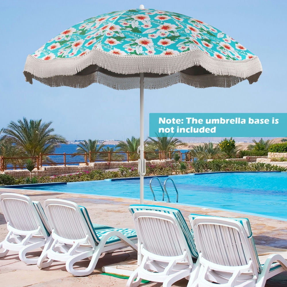 Aimee Lii 6.5 FT Beach Umbrella with Fringe Outdoor Tassel Umbrella with Push Button Tilt, Patio Umbrella, Outdoor Market Umbrella-Green
