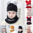 thumbnail image 3 of Automne Hiver Bébé Garçons Filles Épais Chaud Double Pompon Foulard Tricotée Tuque, 3 of 10