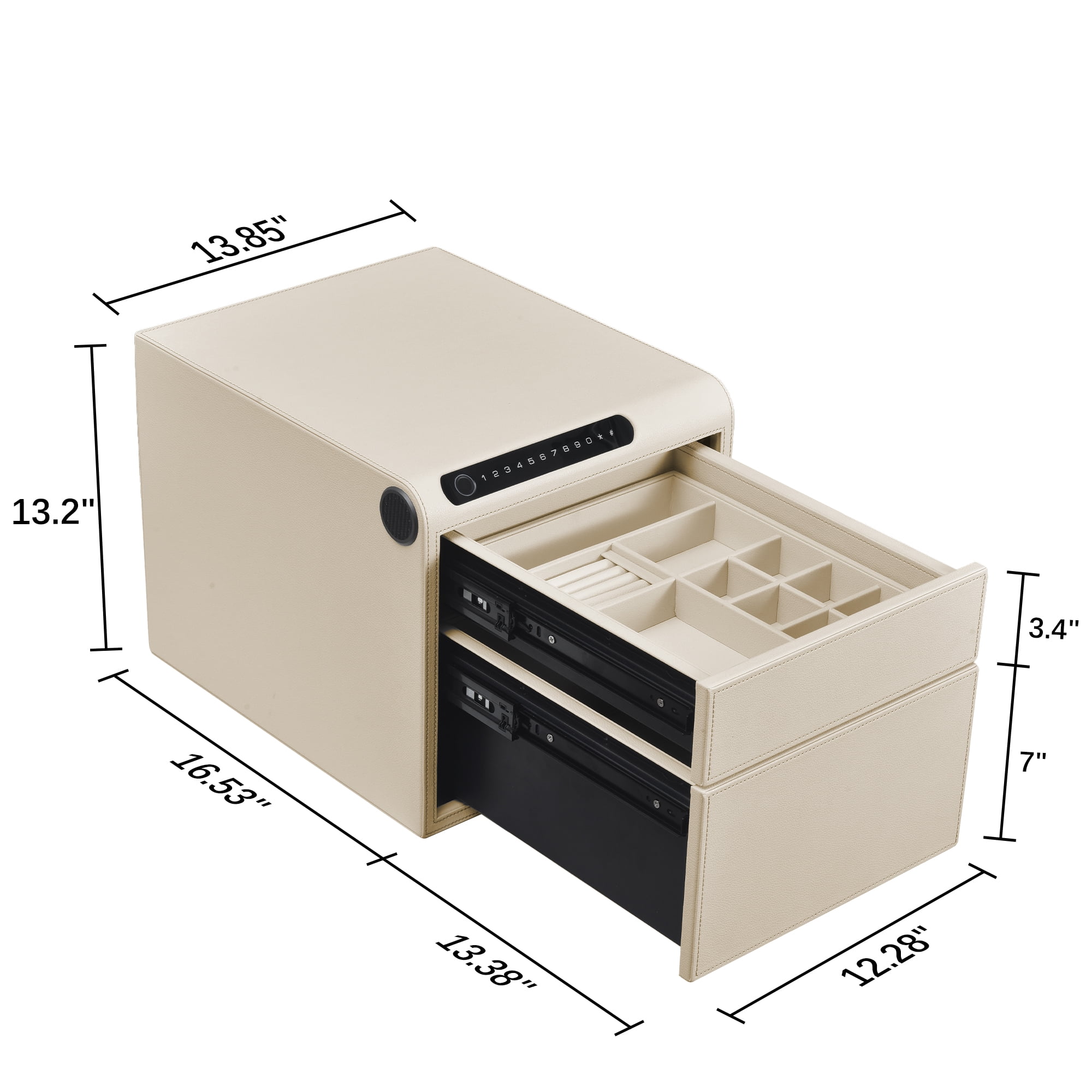 Digital Drawer Safe with Biometric Fingerprint & Keypad – Quick-Access Handgun Safe for Pistols, Leather-Wrapped Jewelry Storage, Ideal for Home Use