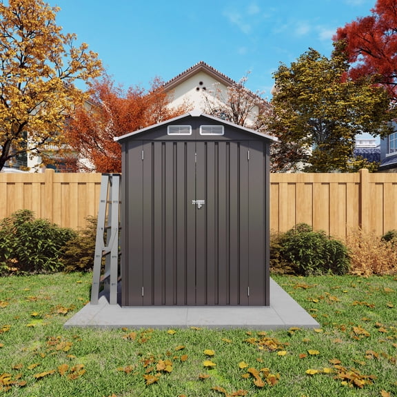 Leumius 5x3 FT Metal Outdoor Storage Shed, Tool Shed with Peaked Roof Waterproof, Lockable Door Compact Metal Tool Shed for Garden, Backyard, Patio, Sundries and Bike Storage Gray
