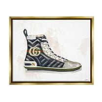 Stupell Industries Fashion Forward Pleated Sneaker Designer Glam Style Metallic Gold Framed Floating Canvas Wall Art, 24x30, by Ziwei Li