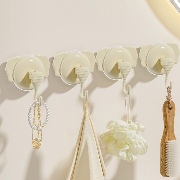 Suction Cup Hooks Heavy Duty Vacuum Suction Shower Hooks Glass Suction Cup Hooks Bathroom Robe Hooks Reusable, No Hole Punched, for Garland Decoration(4PCS,Yellow)