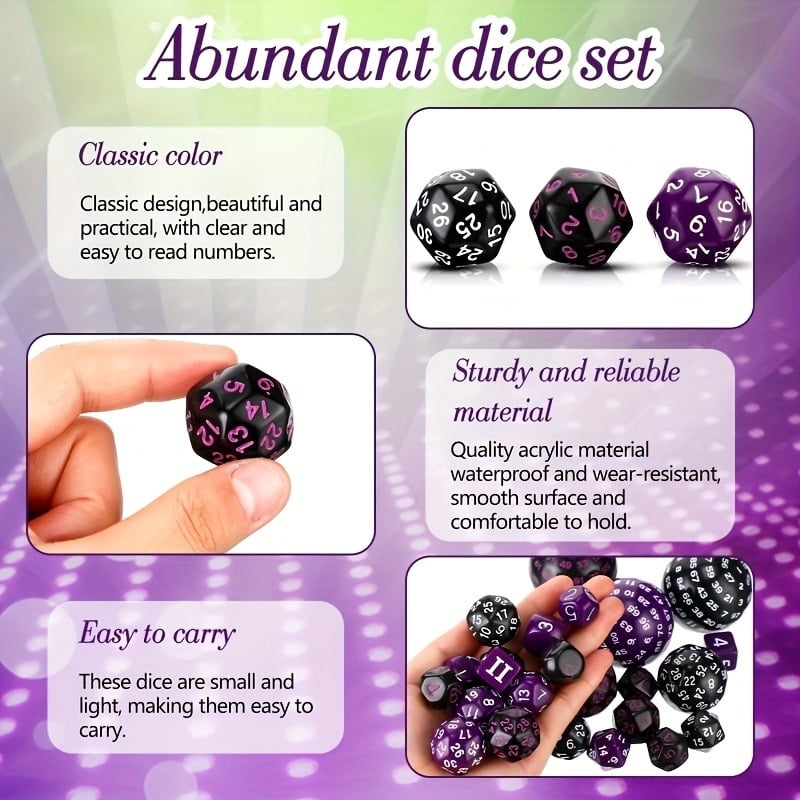 SWAJUJA 3 Set Polyhedral Dice Set, D3-D100 for DND RPG Tabletop Games