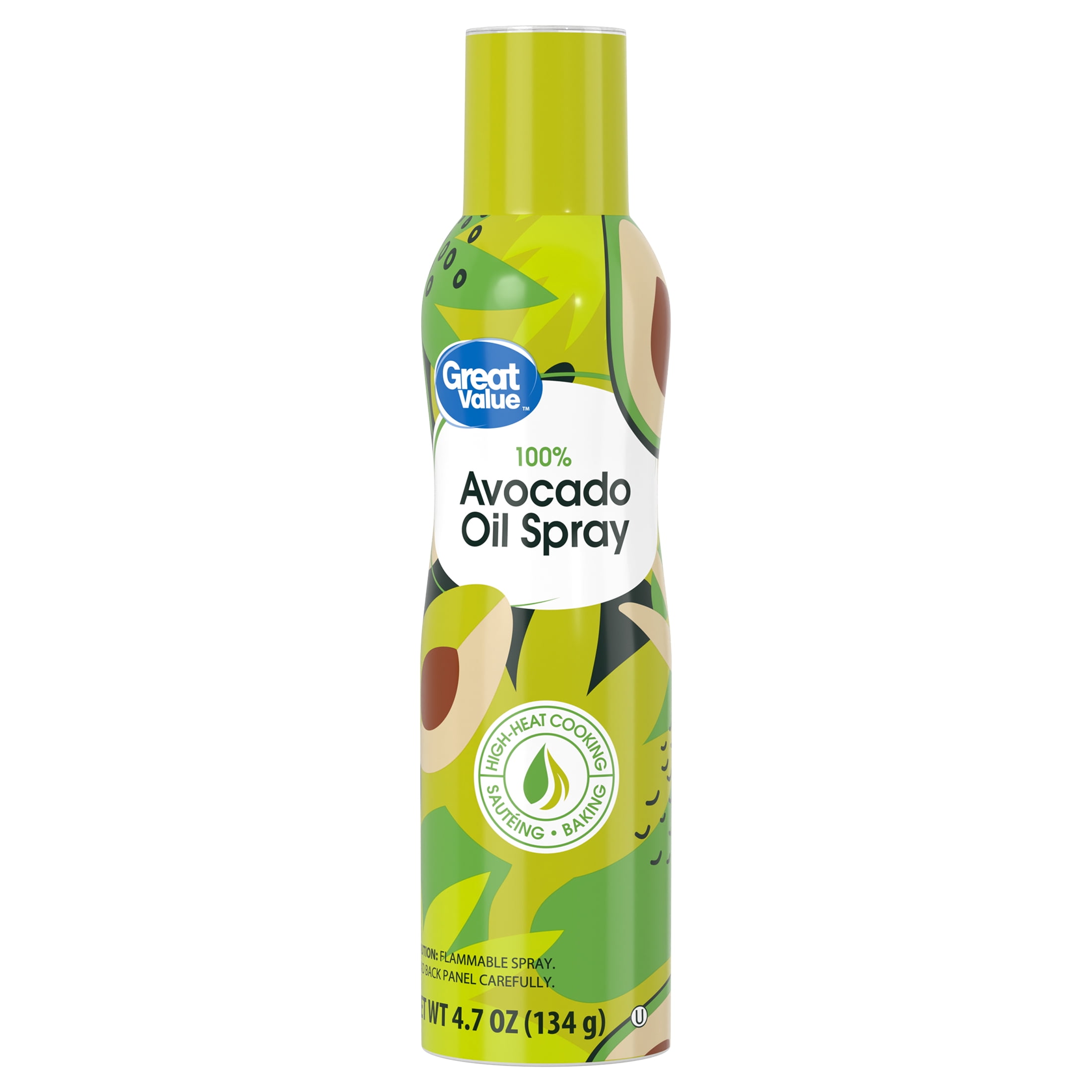 (4 pack) Great Value 100% Pure Avocado Oil Cooking Spray, 4.7 oz, Metal Bottle, Shelf Stable/ Ambient