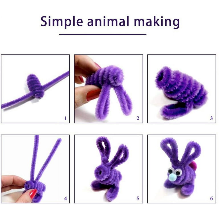 Phonesoap 100pc Chenille Stem Solid Color Pipe Cleaners Set for DIY Arts Crafts Decorations Easter Crafts for Toddlers 2-4 Years, Purple