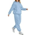 thumbnail image 4 of Nokdvo Sweatsuits Women 2 Piece Outfit Fall Winter Long Sleeve Casual Hoodie Sweatsuit Ribbed Sweatsuit Tracksuit with Pockets,Light Blue S, 4 of 5