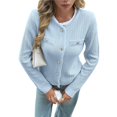 thumbnail image 3 of Suéteres Tipo Cárdigan de Larga con Cuello en V para Mujer, Chaquetas de Punto Gruesas, y con Botones, para Otoño e Invierno. Azul L, 3 of 8
