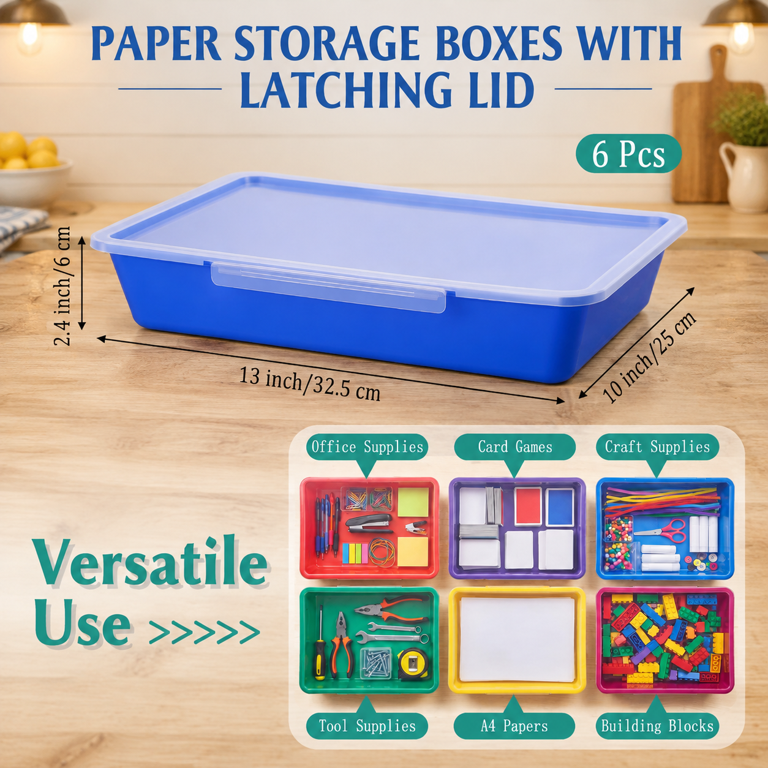 Rainbow 13x10 Plastic Paper Storage Bins with Lids, Set of 6 - Walmart.com