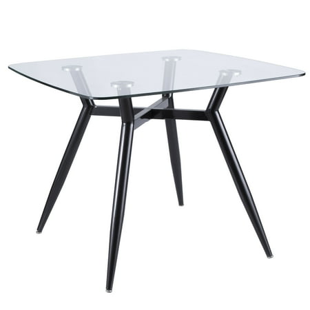 Glass Top Wooden Dining Table Clara Mid-Century Modern Square Dining Table with Black Metal Legs and Clear Glass Top by LumiSource ()