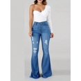 thumbnail image 3 of Flare Jeans for women High Waisted Distressed Pockets Fashionable Hip Lifting Raw Hem Button Zipper Vacation, 3 of 5