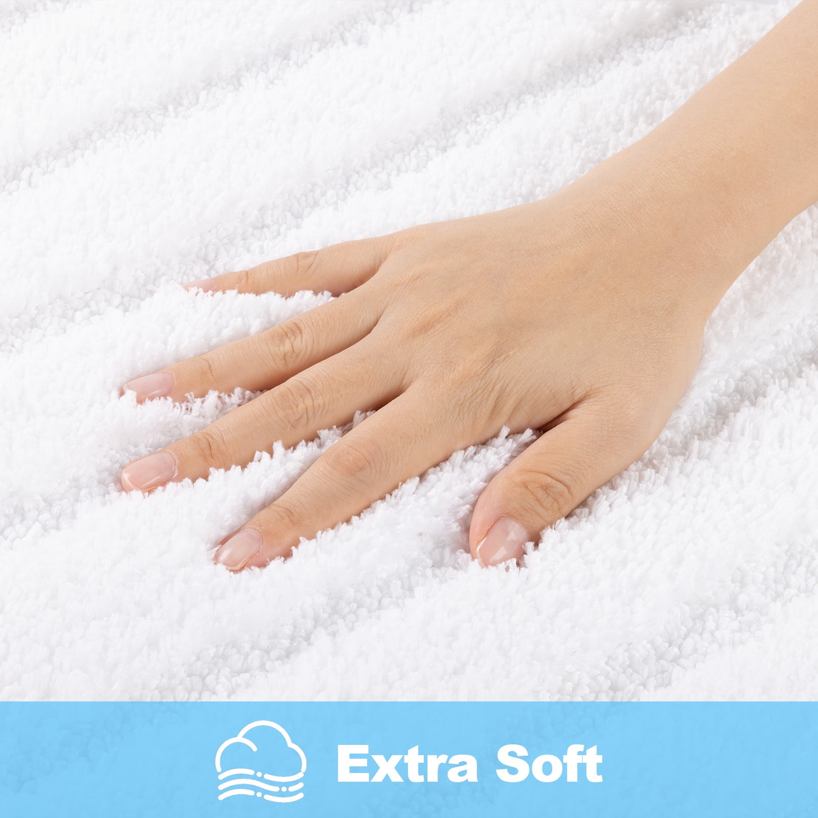 Findosom 3pcs Bathroom Rugs Set with U-Shaped Mat,Non Slip Machine Washable Wave Bath Mat,Ultra Soft Plush Shower Rugs for Bathroom,Tub,Shower20"x32"+20"x59"+U 20"x24"White