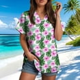 thumbnail image 7 of felwors Women's Tropical Vacation Hawaiian Shirt Pink Hibiscus Palm Leaf Print Short Sleeve Button Down Beach Casual Summer Shirt (Green, XXXXXL), 7 of 7