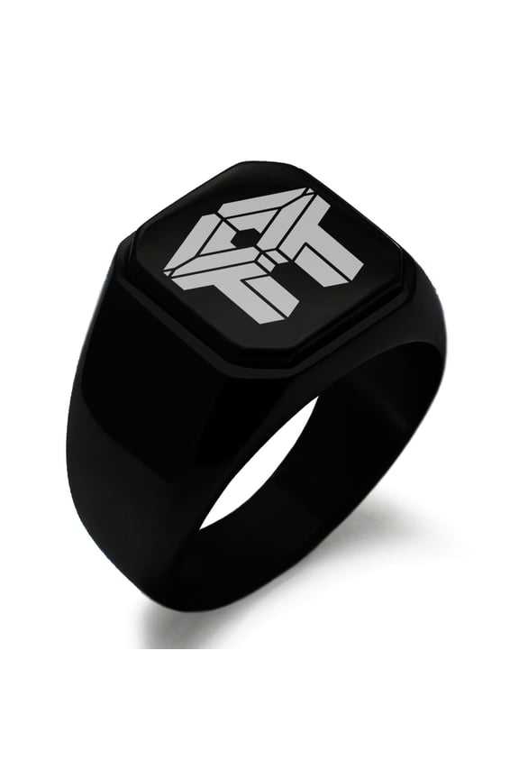 Stainless Steel Letter T Initial 3D Cube Box Monogram Engraved Engraved Square Flat Top Biker Style Polished Signet Ring