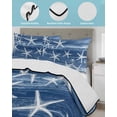 thumbnail image 4 of Quilts Full Size Bedding Set, Navy Blue Coastal Lightweight Quilted Comforter, Summer Ocean Waves Ombre Sea Starfish Soft Reversible Bedspread Coverlet with Pillow Covers for All Season, 78" x 90", 4 of 7