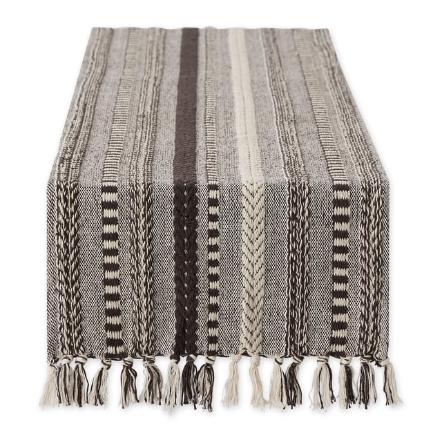 Tapete de mesa DII Farmhouse con rayas trenzadas, 38 x 275 cm, color marrón oscuro