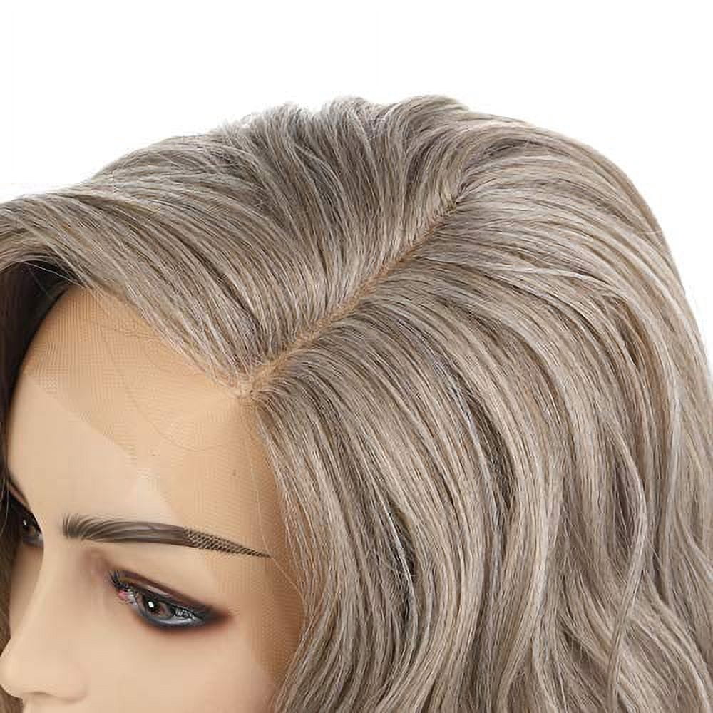 Onedor Side Part Platinum Blonde Brown Ombre Lace Front Short Wavy Hair Bob Wigs for Womens