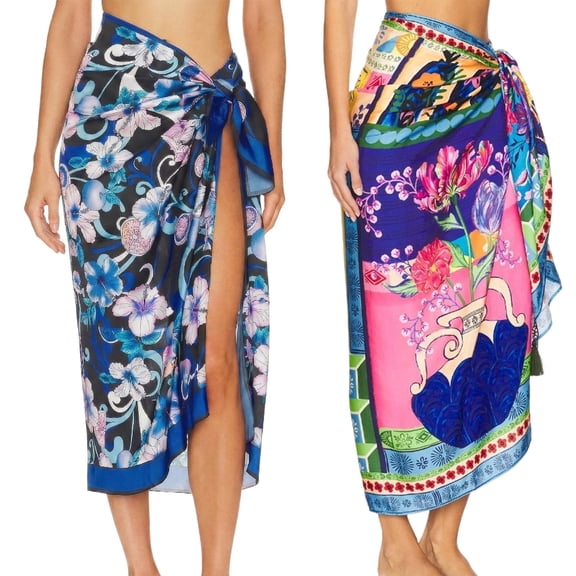 2Pcs Sarong Beach Coverups for Women, Long Chiffon Bikini Sheer Wrap Skirt for Swimsuit Poolside Summer Vacation