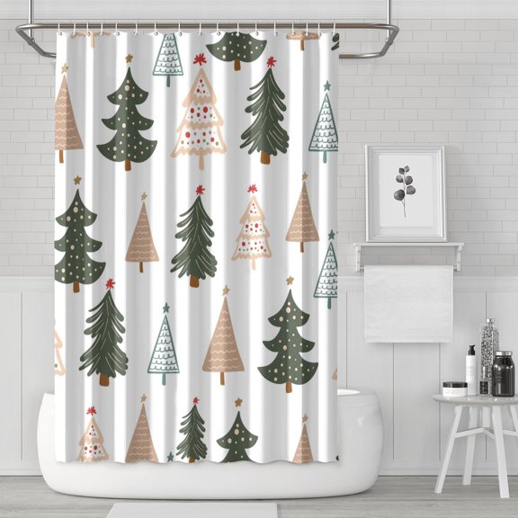 72"x72" Xmas Tree Shower Curtain: Merry Christmas & Happy New Year Bathroom Curtain Decor for Bathroom Apartment Bathroom – Machine Washable & Easy to Hang (Hooks Included)