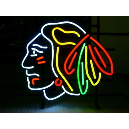 Desung Brand New Chicago Blackhawks Neon Sign Lamp Glass Beer Bar Pub Man Cave Sports Store Shop Wall Decor Neon Light 24
