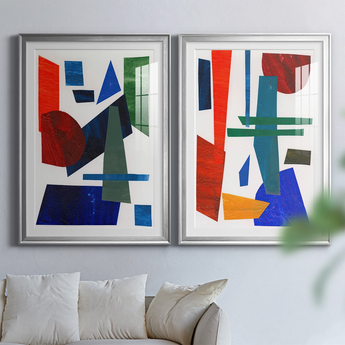 Wexford Home Colorful Shapes III Premium Framed Print, 18.5" x 24.5" - Ready to Hang, Silver (Set of 2)