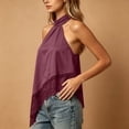 thumbnail image 4 of IUYRTFE Women's Halter Neck Satin Lace Trim Top Sleeveless Elegant Summer Flowy Blouse, 4 of 5