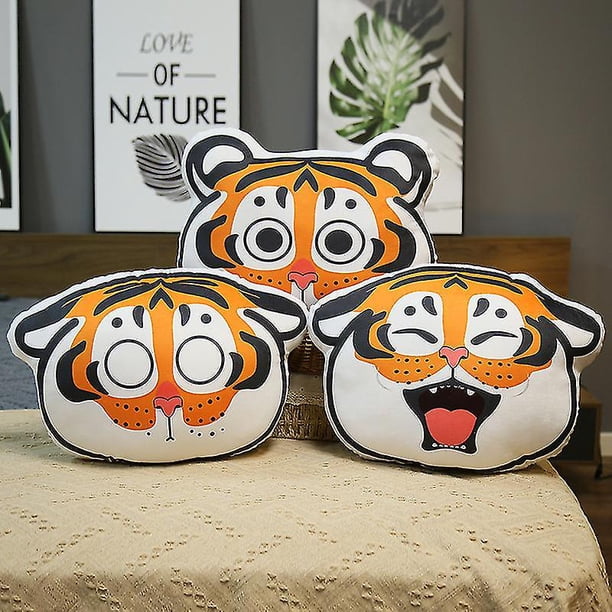 Cojín de cabeza de tigre con cara divertida, cojín de descanso relleno de algodón suave, almohada para siesta para regalo de cumplea?os de ni?os, 1 unidad