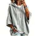 thumbnail image 3 of Textilo Women Pullover Sweaters 3/4 Batwing Sleeve Drawstring Hoodies Hooded Solid Color Pullover Tops Lightweight Y2k Casual 2026 Fall Winter Top,Gray XL, 3 of 6