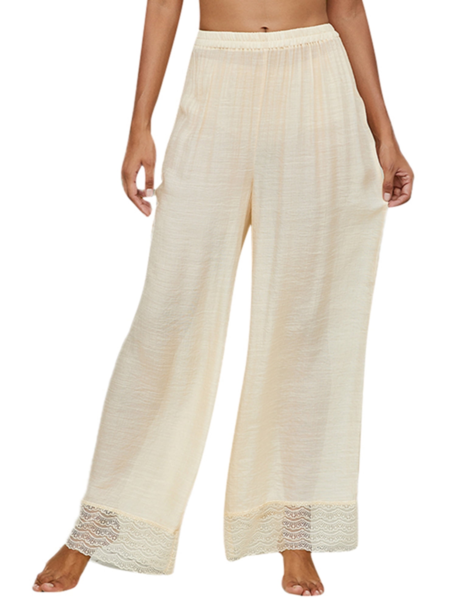 Maemukilabe Women Sheer Beach Pants Sunscreen See Through Elastic High