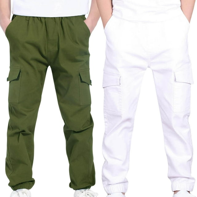 Cowsor Pantalon Cargo de Survêtement 2 Pcs pour Garçons, Pantalon de Randonnée Décontracté, Joggers, Pantalon de Sport, Pantalon Droit Ample en Coton pour Hommes