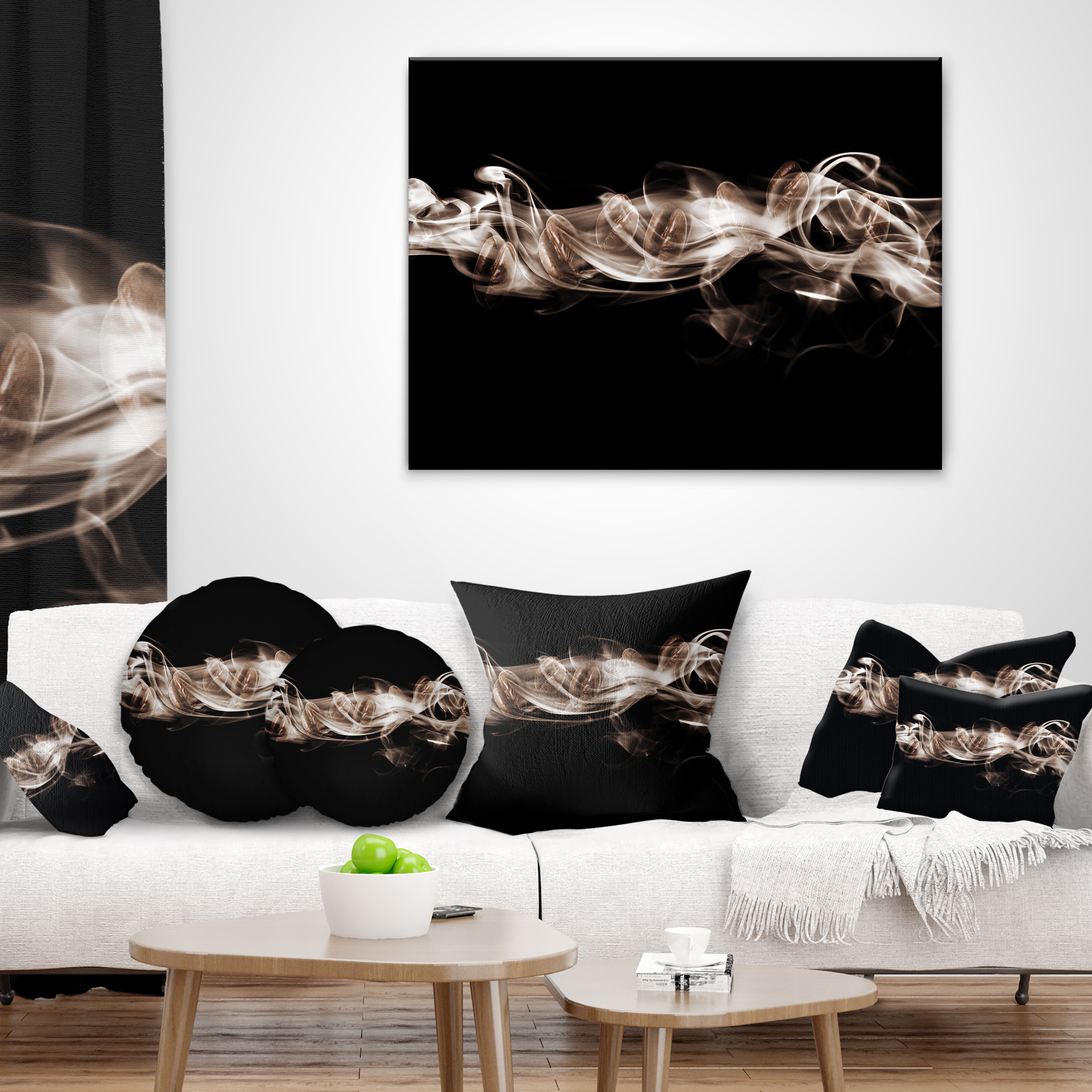 Designart Fractal White Smoke - Contemporary Throw Pillow - 16x16