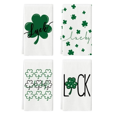 

Artoid Mode Beige Clover Shamrock Lucky St.Patrick s Day Kitchen Towels Dish Towels 18x26 Inch Seasonal Decoration Hand Towels Set of 4 C43
