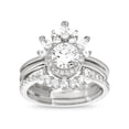 thumbnail image 5 of Sterling Silver Cubic Zirconia Delicate Tiara Floral Design Border Ring Guard Halo Engagement Ring CZ Duo Stackable Ring Set, 5 of 8