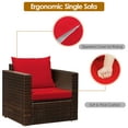 thumbnail image 4 of Costway 3PCS Patio Rattan Furniture Set Conversation Sofa Cushioned Garden Red, 4 of 11