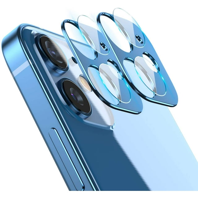 DAMAIE Protecteur d'Objectif de Caméra pour iPhone 12, Anneau de Protection en Alliage d'Aluminium - Bleu, 2 Pcs