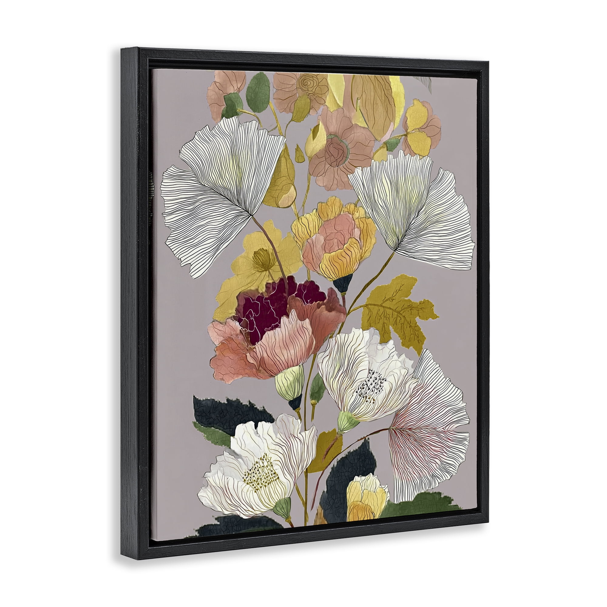 Detailed Foliage Leaves Black Framed Floater Canvas Wall Art, design by Annabelle Hall