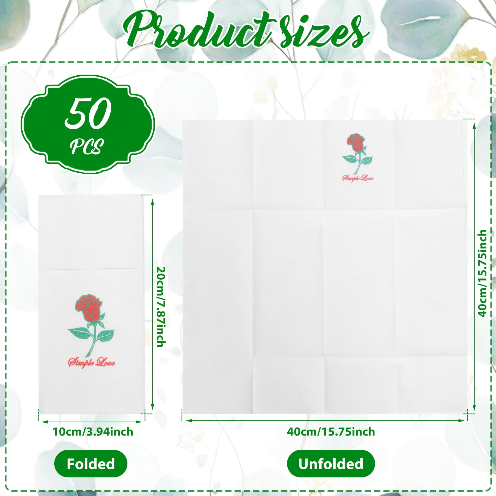Atopoler 50Pcs Flower Pattern Paper Napkins,Safe Multipurpose Linen Feel Napkins with Flatware Pocket for Wedding Baby Shower Birthday Party,Style 2