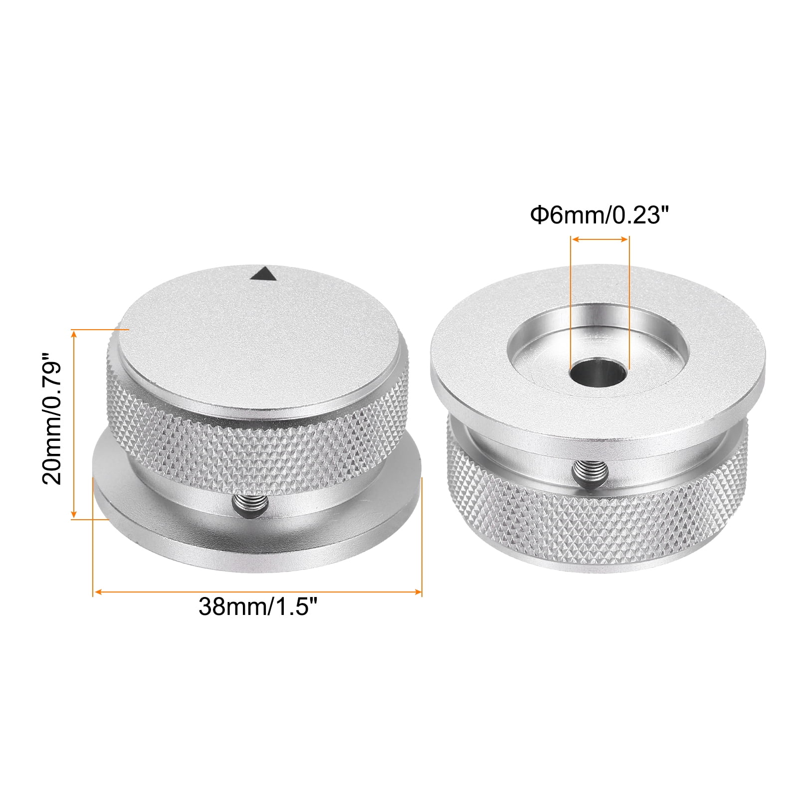 Uxcell 2 Pcs Aluminium Potentiometer Knobs, 1/4" (6mm) Universal Volume Tone Control Knobs with Arrow Indicator for Guitar, Bass, 13/16" Silver