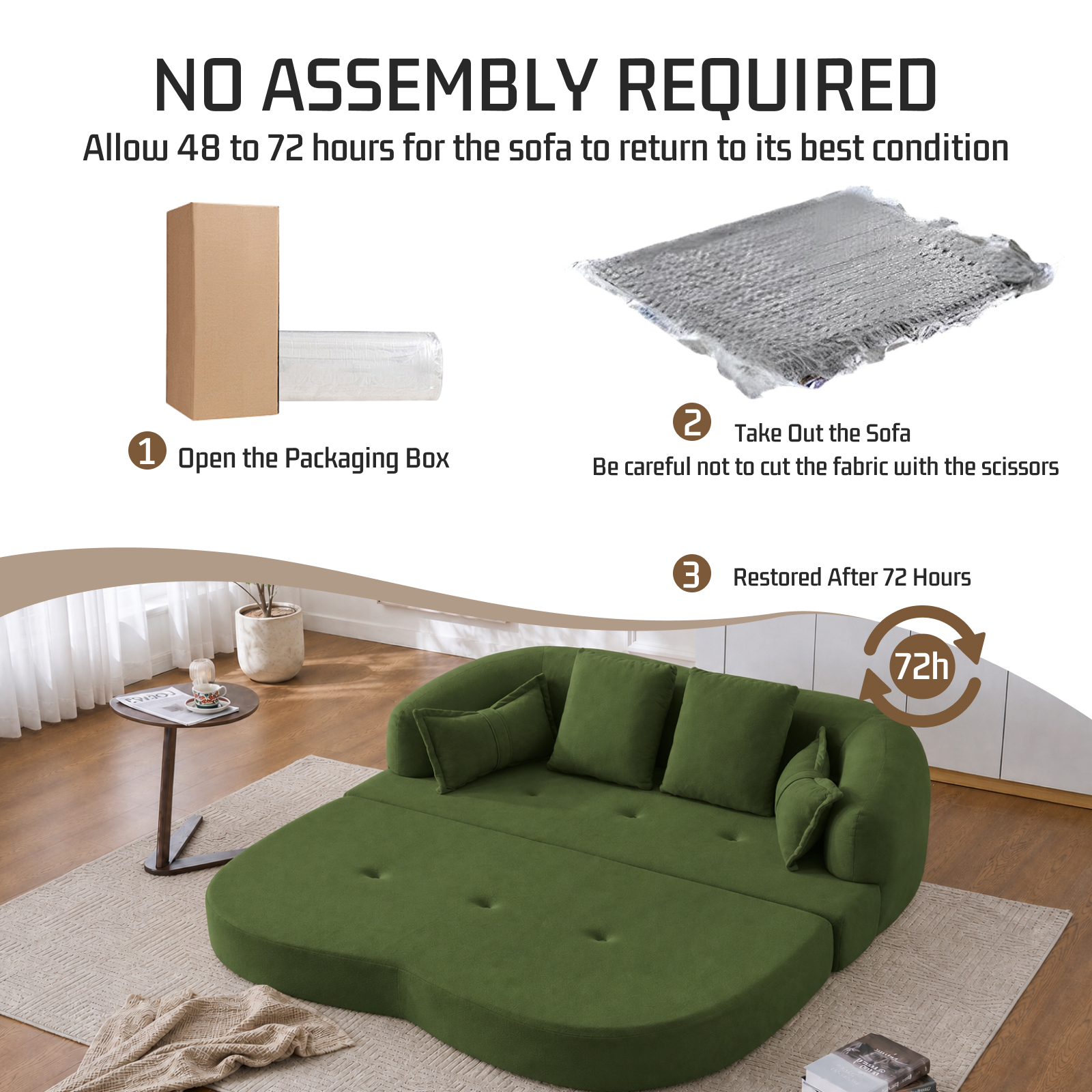 Lunale 70" Convertible Sofa Bed, 2-in-1 Sleeper Sofa, Chenille Boneless Couch for Small Spaces, Green