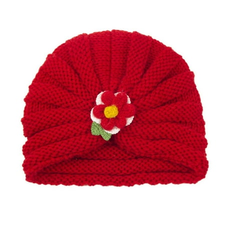 

YWDJ 0-24 Monts Fall Winter Boys Girls Flowers Knitted Windproof Warmth Ear Protection Kids Hat Red