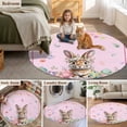 thumbnail image 6 of Round Area Rug 4ft, Easter Rabbit Spring Flower Eggs Non-Slip Non-Shedding Floor Mat, Pink Buffalo and Polka Dot Washable Sturdy Carpet for Living Room Bedroom Home Decor, 6 of 9