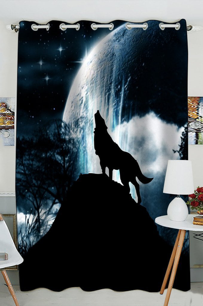 2 Panels Teen Animal Decor Blackout Curtain Drapes for Living Room~Wolf 