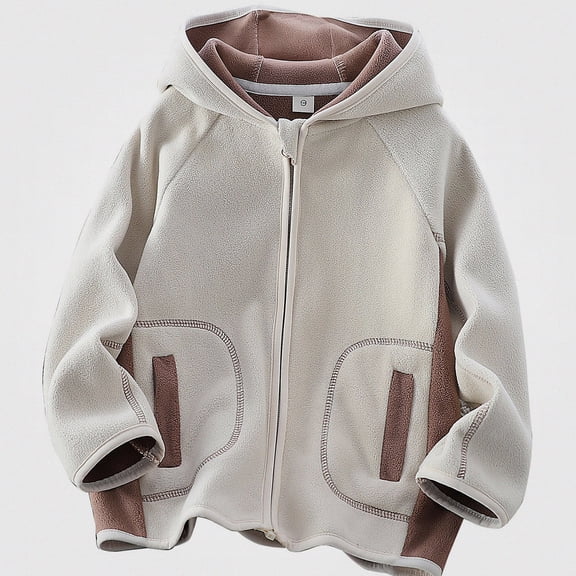 DJDLJWCJ Boys Windbreaker Jacket Warm Polar Fleece Winter Coat Comforty Soft Full Zipper Hooded Jacket White Size 12