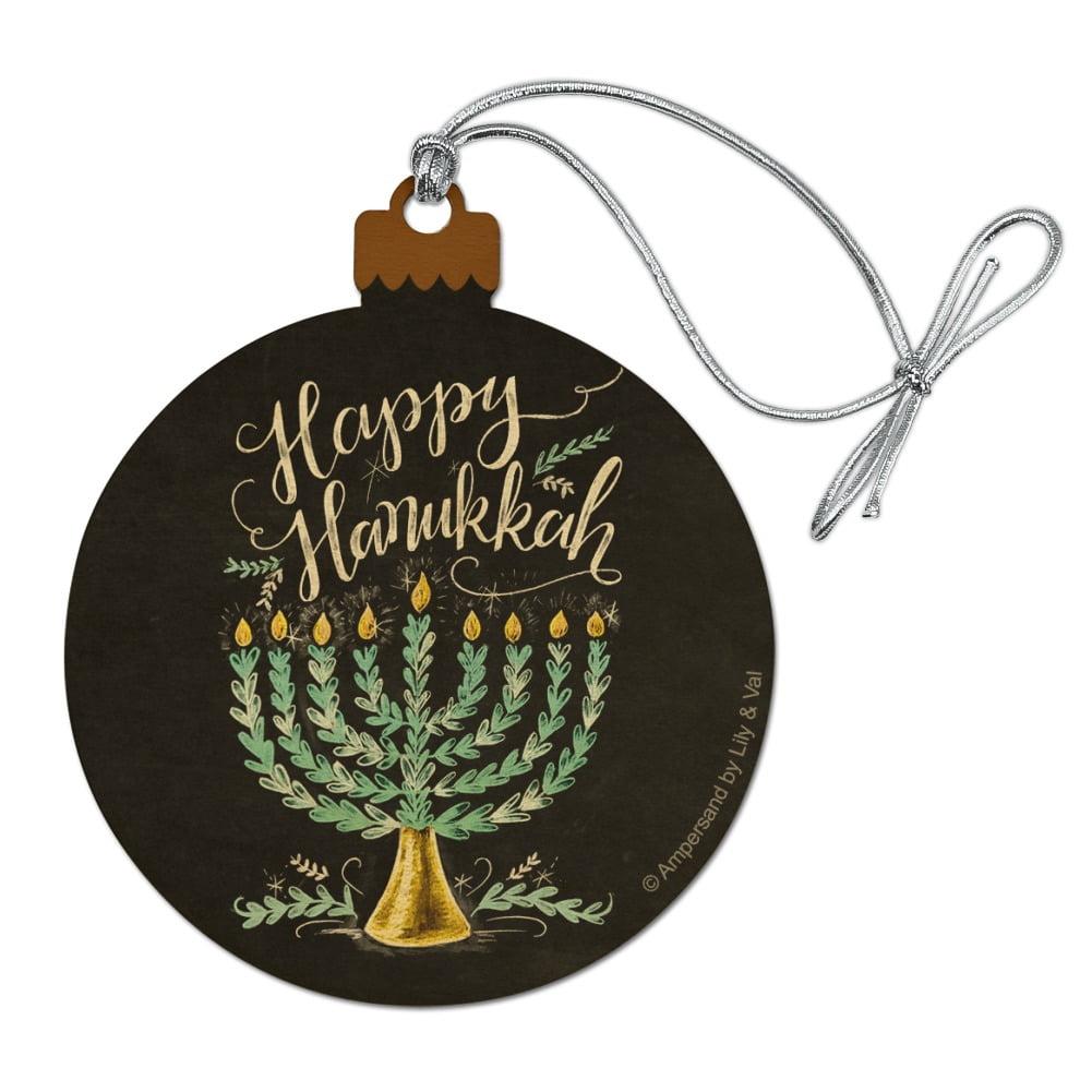 Happy Hanukkah Menorah Wood Christmas Tree Holiday Ornament