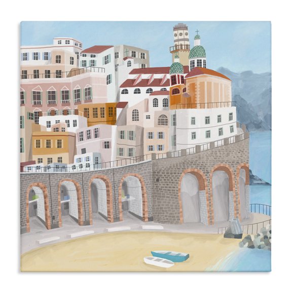 Stupell Industries Transitional Atrani Architecture Seaside Italian City Buildings Canvas Art, 30 x 30, by Carla Daly