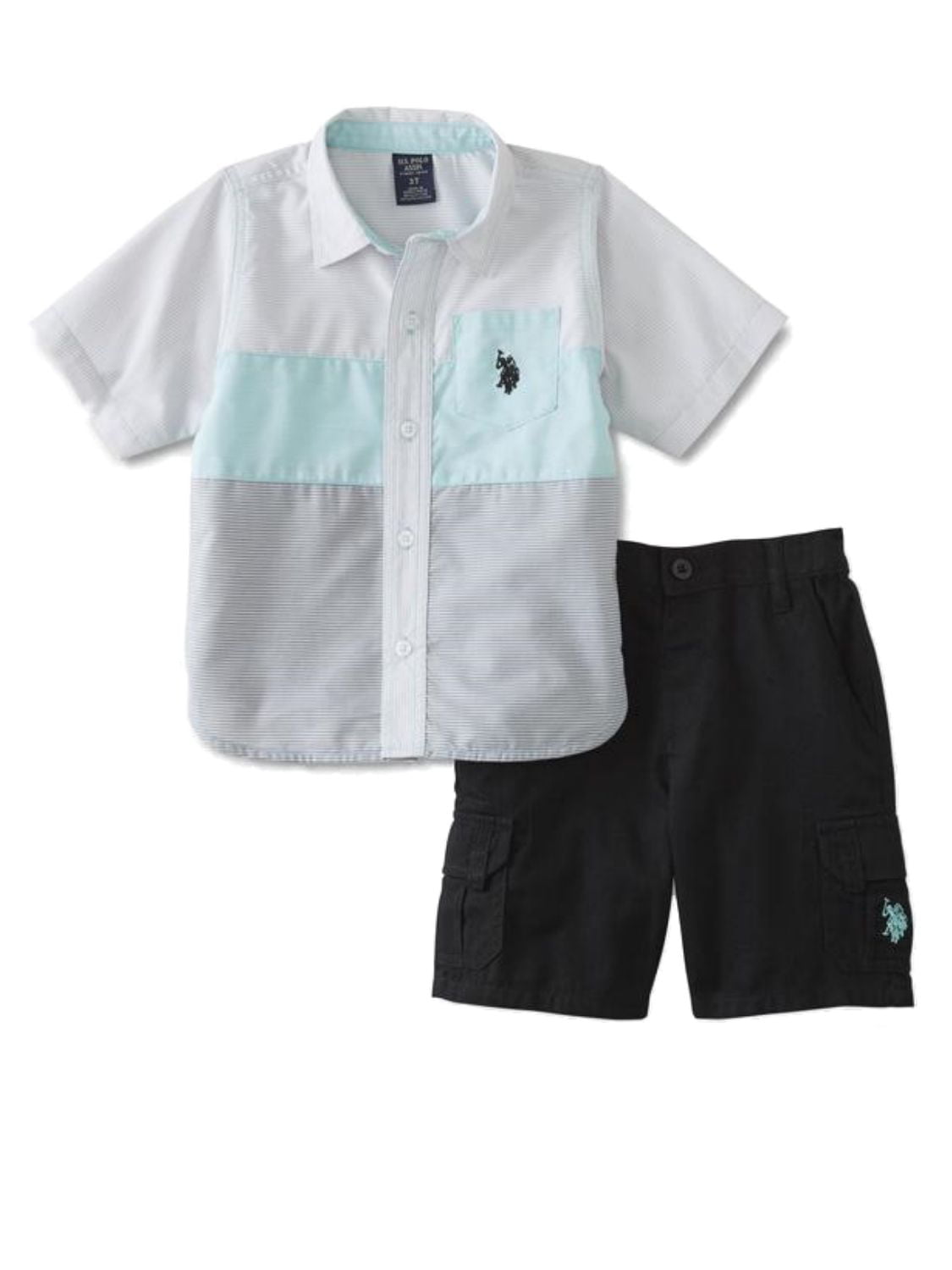 Polo Assn Boys 2 Piece Sleeve Woven Shirt and Short Set U.S