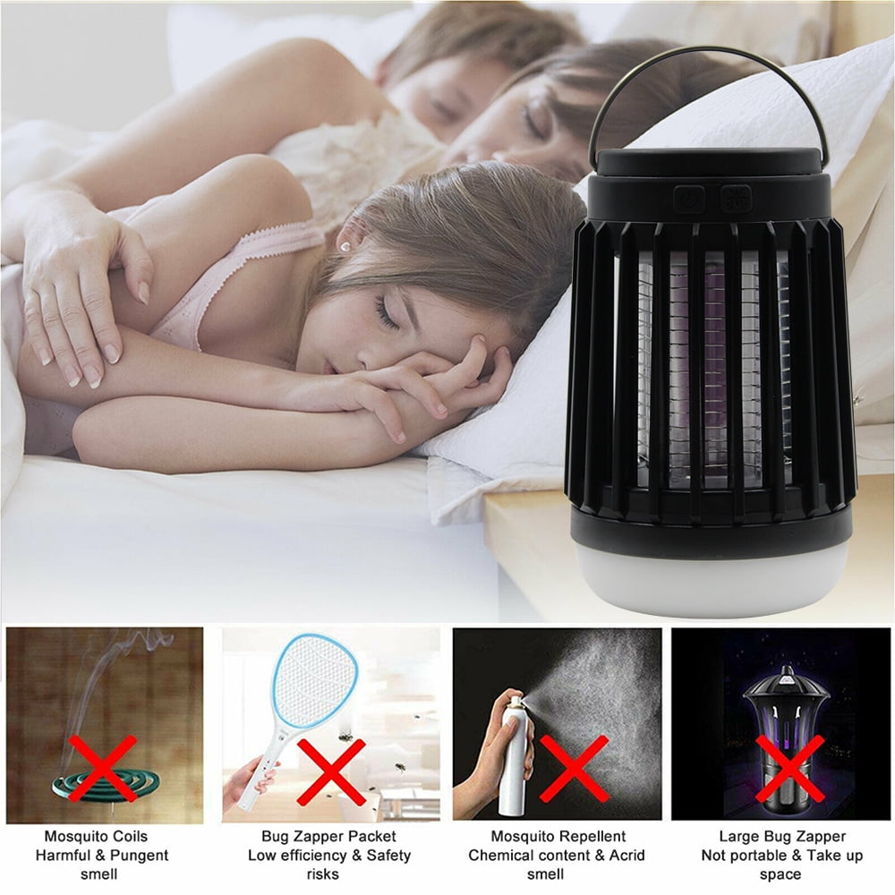 VONTER Zappers Killer,LED Electric USB Shock Mosquito Killer Fly Bug Zapper Lamp Pest Trap Light,Electric Fly Killer Light with Camping Lantern, Solar Powered for Indoor Outdoor - Black