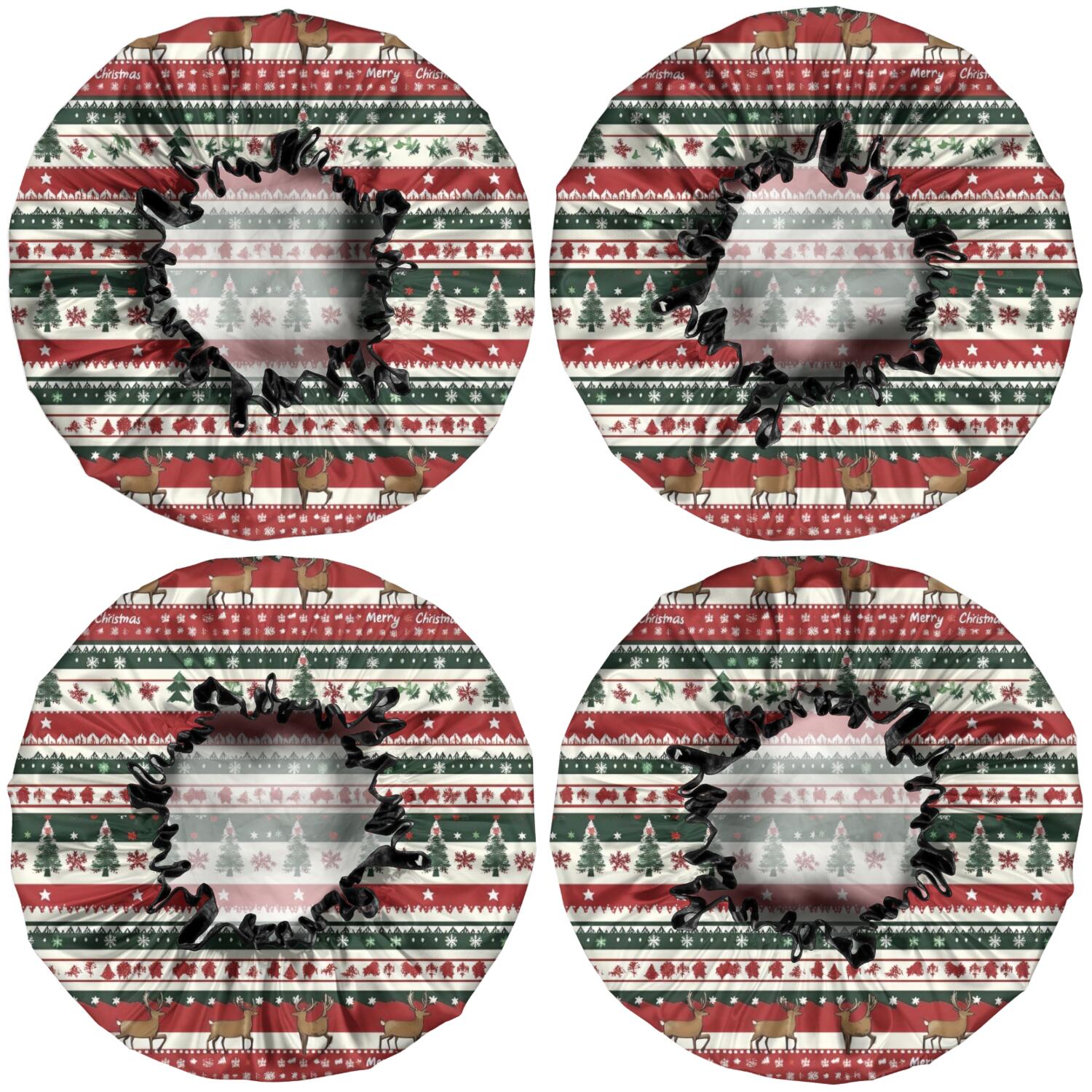 Shower Caps,Red Christmas Deer and Tree Pattern Waterproof Shower Cap for Women 4 Pieces,Double Reusable Hair Cover for Shower PEVA Elastic Stretch Hem
