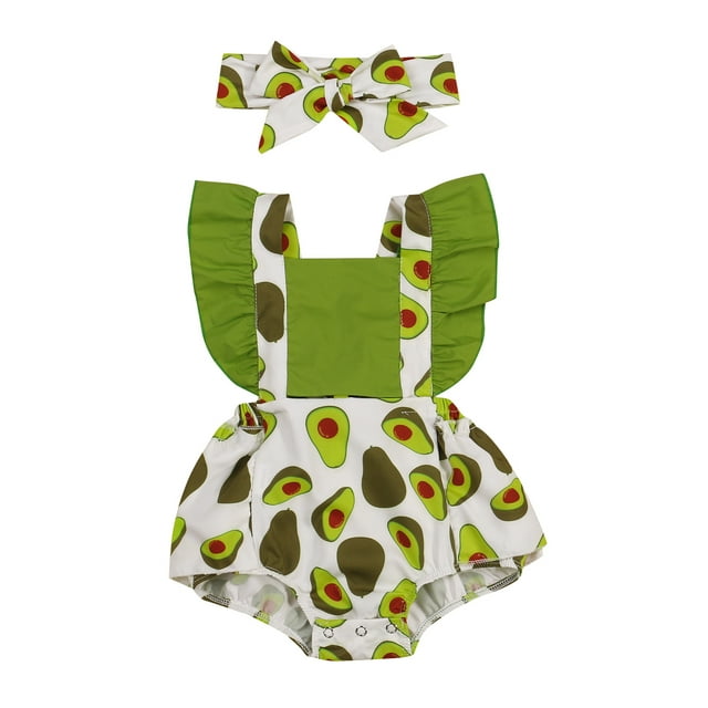 goowrom Barboteuses à Manches Volantes Imprimé Avocat/fraise/maïs pour Bébé
