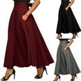 thumbnail image 3 of Women's A-line Elegant Plain Stretch High Waist Plain Skater Flared Swing Long Skirt Tie Front Pleated with Pockets Maxi Skirts, 3 of 4